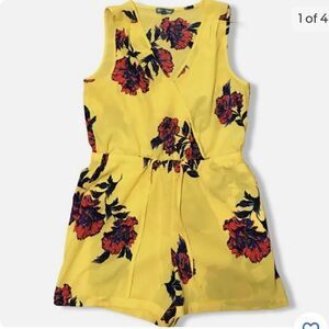 Fleur Bleue Yellow Floral Shorts Romper